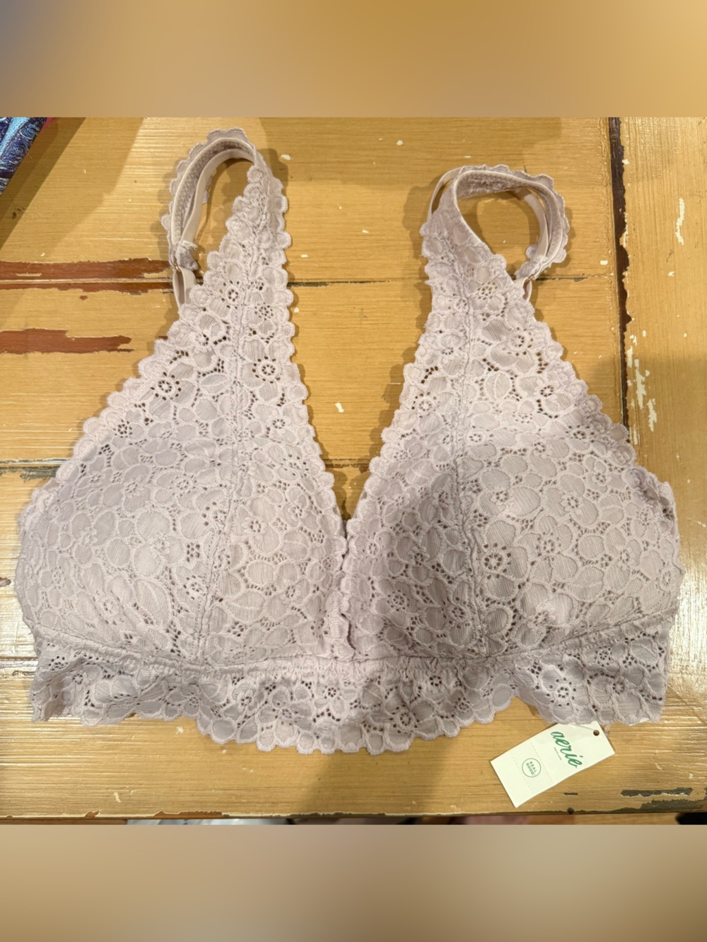 Aerie Nude Lace Bralette Boho Crochet Lace Bra Medium NWT